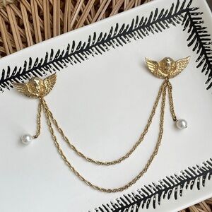 Cherub Angel Gold Collar Chain Pins with Pearls
